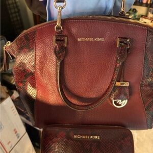Michael Kors Red and Brown Leather Satchel